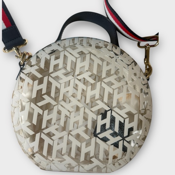 GUC Tommy Hilfiger White and Gold Transparent Monogram Circular Crossbody Bag - Picture 7 of 9